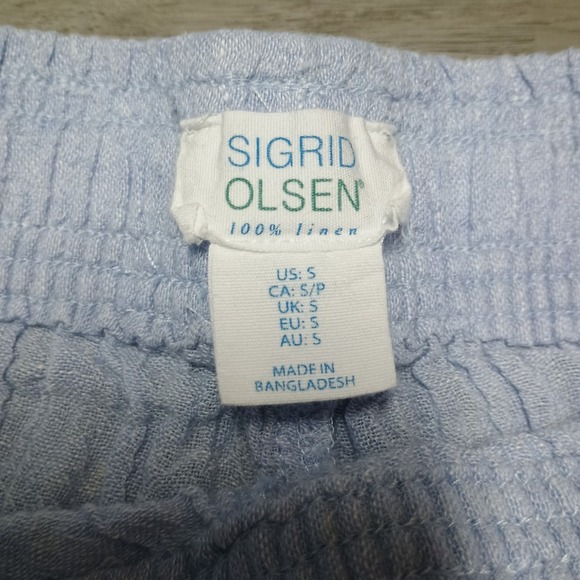 Sigrid Olsen Light Blue Crinkle 100% Linen Wide Leg Pants Elastic Small - Picture 3 of 5